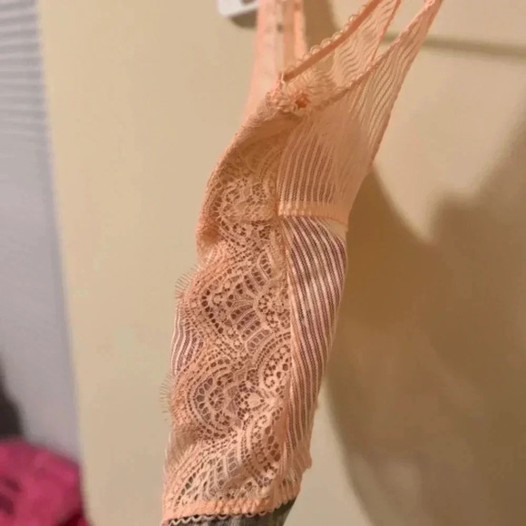 V. Secret  DREAM ANGELS floral lace & stripe teddy BODYSUIT mesh sheer Size 32C - Picture 4 of 11